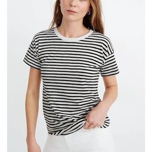 Madewell Black White Striped Ribbed Crew Neck Tee Size XS
